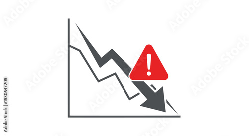 Financial Crisis Warning Icon: Downturn Graph with Alert Symbol
