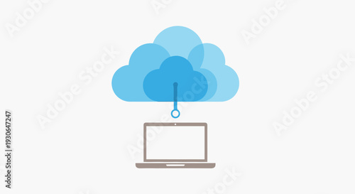 Cloud Computing Concept: Laptop Connected to Blue Clouds