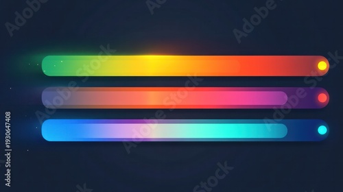 Chromatic Progress Bars: Three sleek, glowing progress bars shimmer with a spectrum of colors, signaling progress and anticipation.