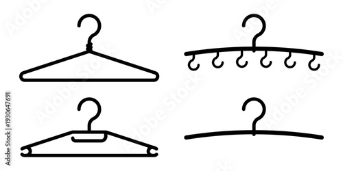 Clothes hanger silhouette icon set on transparent background. Closet organization and fashion retail vector for fashion boutique branding, laundry service websites, wardrobe organization guides