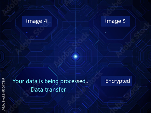 Abstract blue digital network with processing and encryption messages