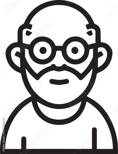 Hand Drawn Old Man Black and White Avatar Illustration in Minimal Line Art Style Design