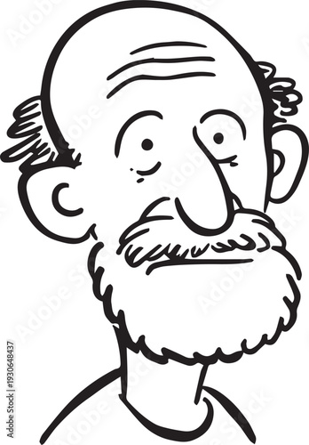 Hand Drawn Old Man Black and White Avatar Illustration in Minimal Line Art Style Design