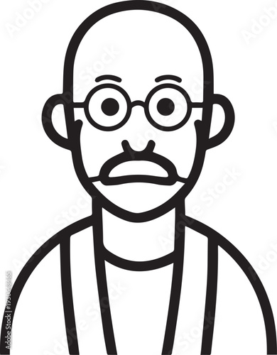 Hand Drawn Old Man Black and White Avatar Illustration in Minimal Line Art Style Design