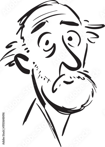 Hand Drawn Old Man Black and White Avatar Illustration in Minimal Line Art Style Design