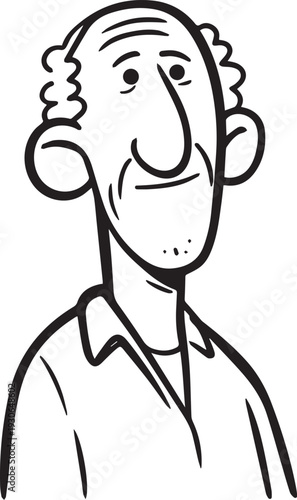 Hand Drawn Old Man Black and White Avatar Illustration in Minimal Line Art Style Design