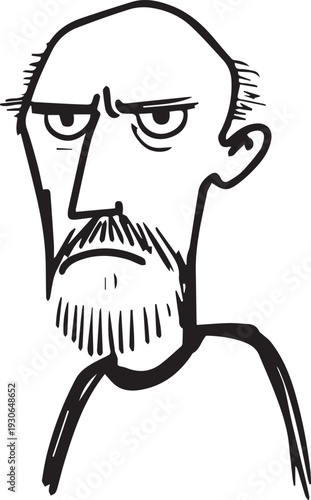 Hand Drawn Old Man Black and White Avatar Illustration in Minimal Line Art Style Design