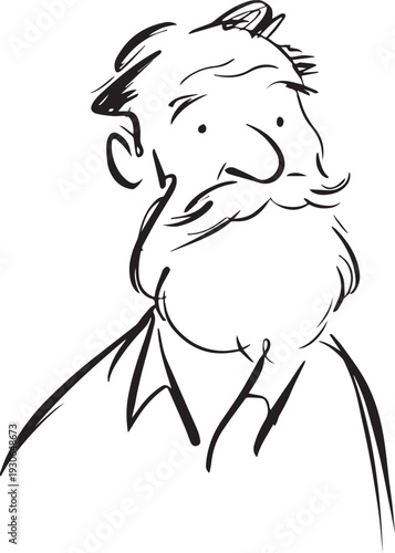 Hand Drawn Old Man Black and White Avatar Illustration in Minimal Line Art Style Design