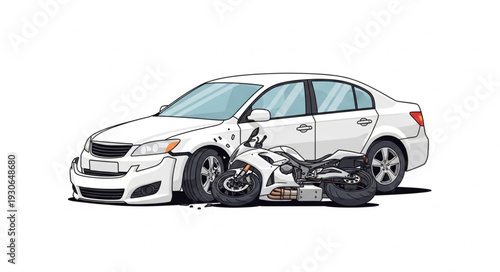 Damaged White Car After Collision.