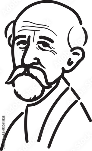 Hand Drawn Old Man Black and White Avatar Illustration in Minimal Line Art Style Design