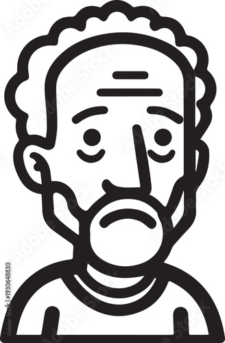 Hand Drawn Old Man Black and White Avatar Illustration in Minimal Line Art Style Design