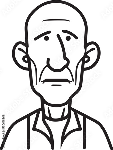 Hand Drawn Old Man Black and White Avatar Illustration in Minimal Line Art Style Design