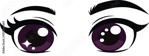 Cute Anime Manga Eyes Illustration with Purple Shiny Pupils and Expressive Eyelashes for Character Design, Avatar Creation, Stickers and Cartoon Art