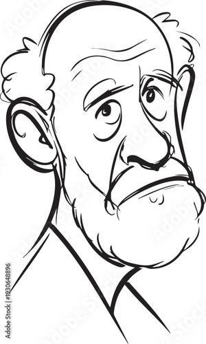 Hand Drawn Old Man Black and White Avatar Illustration in Minimal Line Art Style Design