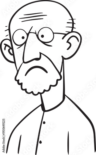 Hand Drawn Old Man Black and White Avatar Illustration in Minimal Line Art Style Design
