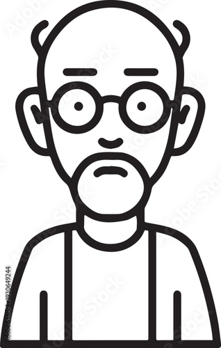 Hand Drawn Old Man Black and White Avatar Illustration in Minimal Line Art Style Design