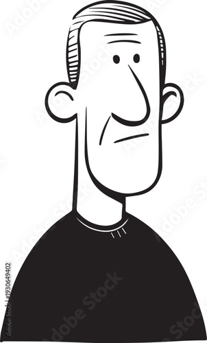 Hand Drawn Old Man Black and White Avatar Illustration in Minimal Line Art Style Design