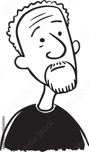 Hand Drawn Old Man Black and White Avatar Illustration in Minimal Line Art Style Design