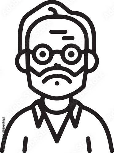 Hand Drawn Old Man Black and White Avatar Illustration in Minimal Line Art Style Design