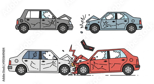 Damaged Cars After Collision Accident.