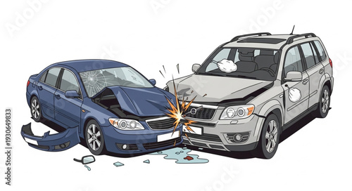 Damaged Cars After Collision Accident.