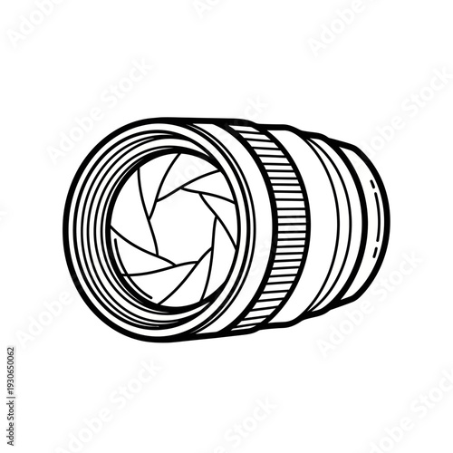 Detailed Illustration of a Camera Lens with Optical Elements and Focusing Rings