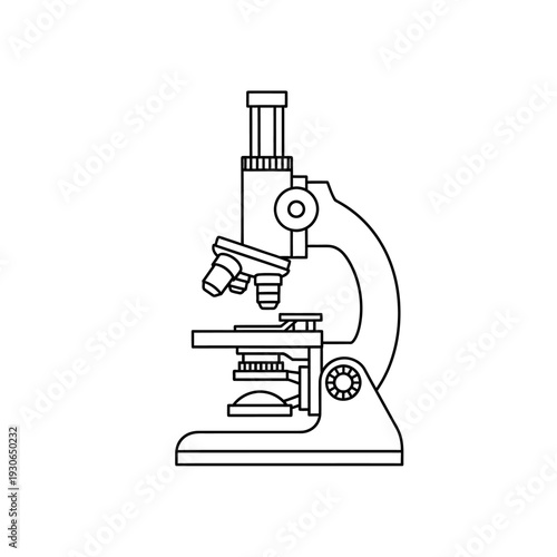 Detailed Illustration of a Classic Laboratory Compound Microscope for Scientific Research