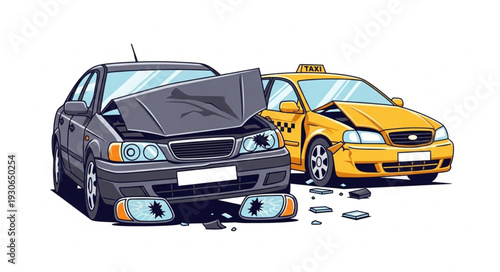 Damaged Cars After Collision Accident.