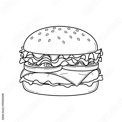 Detailed Illustration of a Delicious Double Cheeseburger Sandwich with Fresh Ingredients