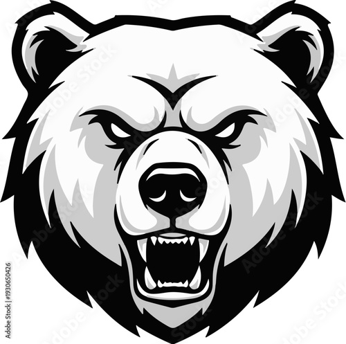 Fierce grizzly bear head with bared teeth, fierce eyes, and sharp claws