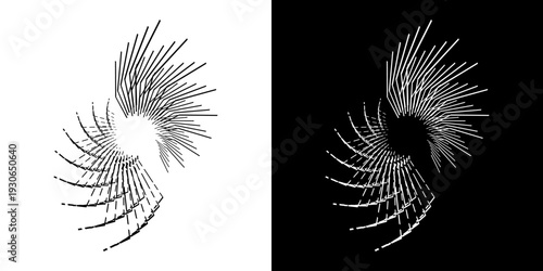 Dynamic abstract spiral sound wave rhythm lines. Circular spiral sound wave rhythm of lines. Circular futuristic abstract lines, black and white background.	