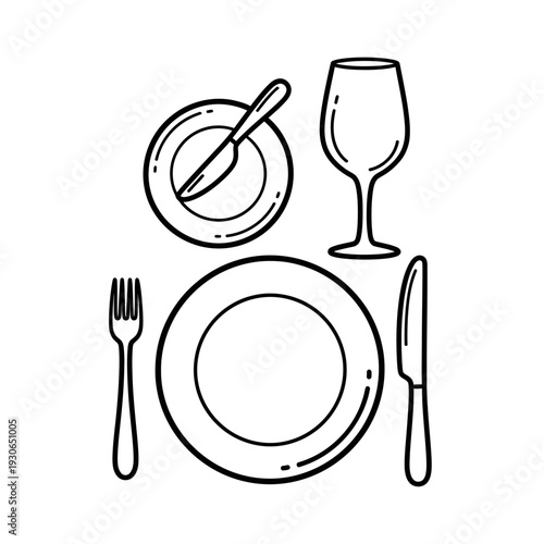 Elegant Table Setting Illustration with Plate Fork Knife and Glass