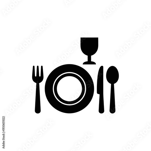 Elegant Table Setting Illustration with Plate, Fork, Spoon, and Glass for Dining Concept