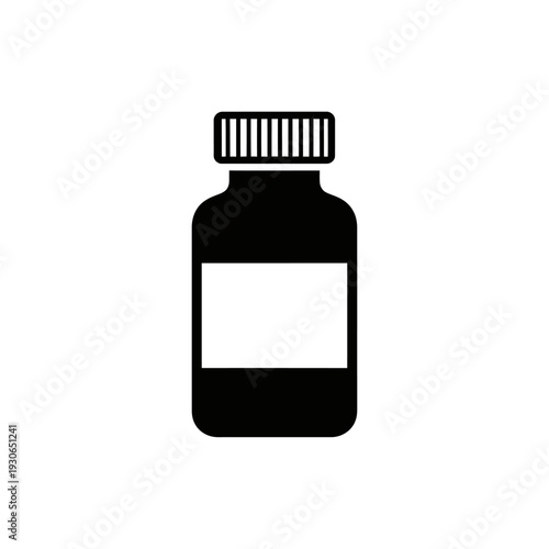 Minimalist Black Medicine Bottle Icon for Healthcare and Health Supplements