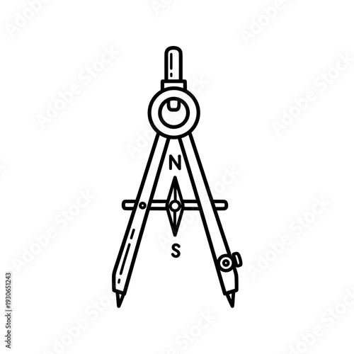 Graphical Illustration of a Navigational Compass in Black and White