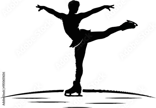Silhouette of a figure skater executing a graceful pose on the ice