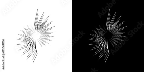 Dynamic abstract spiral sound wave rhythm lines. Circular spiral sound wave rhythm of lines. Circular futuristic abstract lines, black and white background.	