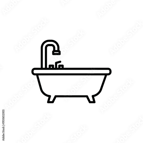 Minimalist Line Art Illustration of a Bathtub with Faucet for Home Bathroom Design