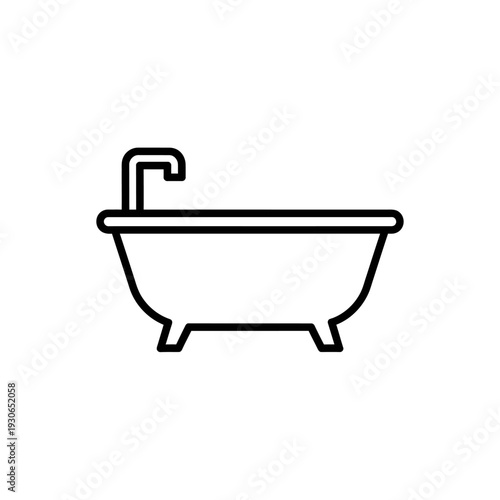 Minimalist Line Art Illustration of a Bathtub with Faucet