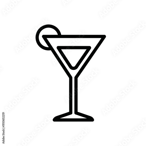Minimalist Line Art of a Cocktail Glass with Lemon Slice for Party or Bar Scene