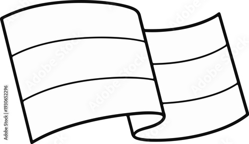 Black and white drawing of a waving horizontal tricolor flag, rendered simply with thick outlines