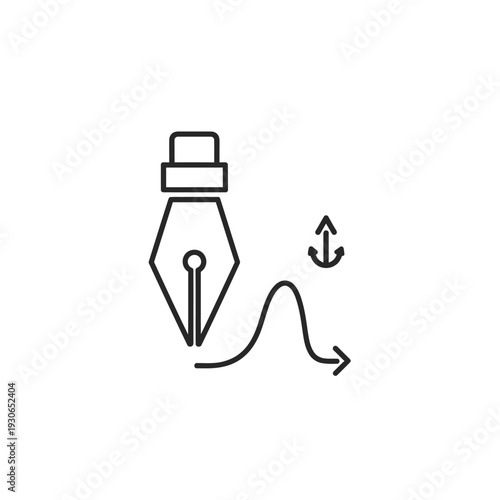 Minimalist Line Art of a Fountain Pen with Ink Stroke and Arrow