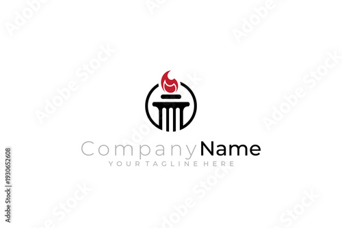 minimalist torch logo design vector with flat line style in black and red color