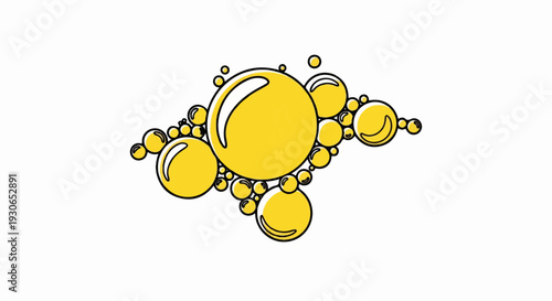 A cluster of bright yellow spheres of varying sizes with bold black outlines