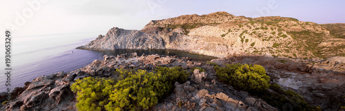 The Cala Fico cliffs in Carloforte (San Pietro Island) in the Sulcis region. One of the Eleonora's falcon (Falco eleonorae) nesting sites. Cagliari, Sardinia, Italy