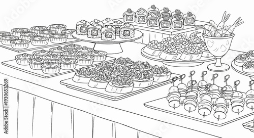 A selection of appetizers displayed on a buffet table