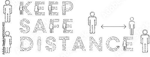 Maintain distance between people using social distancing graphic