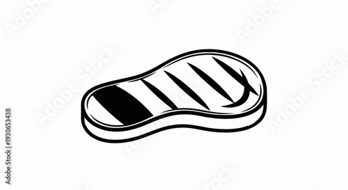 A simple black and white graphic illustration of a grilled steak