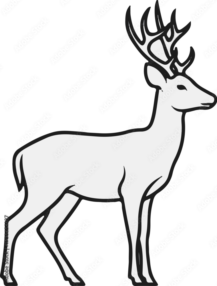 Obraz premium A simple illustration of a deer with large antlers standing still