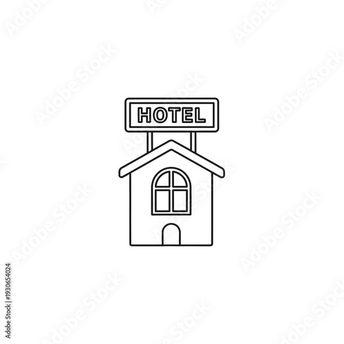 Minimalist Line Illustration of a Small Hotel Building with Signage
